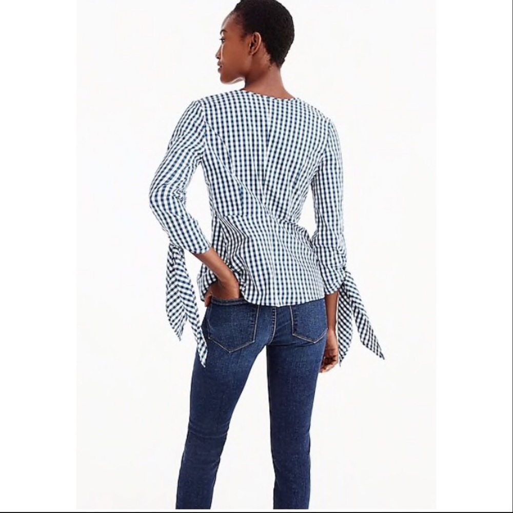 J Crew poplin tie sleeve top - Picture 4 of 6